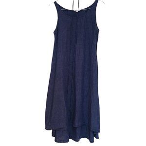 Eileen Fisher Chambray Linen Blue High Low Trapeze Dress